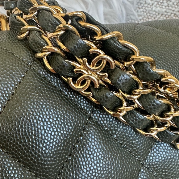 RARE SOLD OUT 🔥 Chanel Coco First Caviar Quilted Khaki Flap Bag - Picture 6 of 11